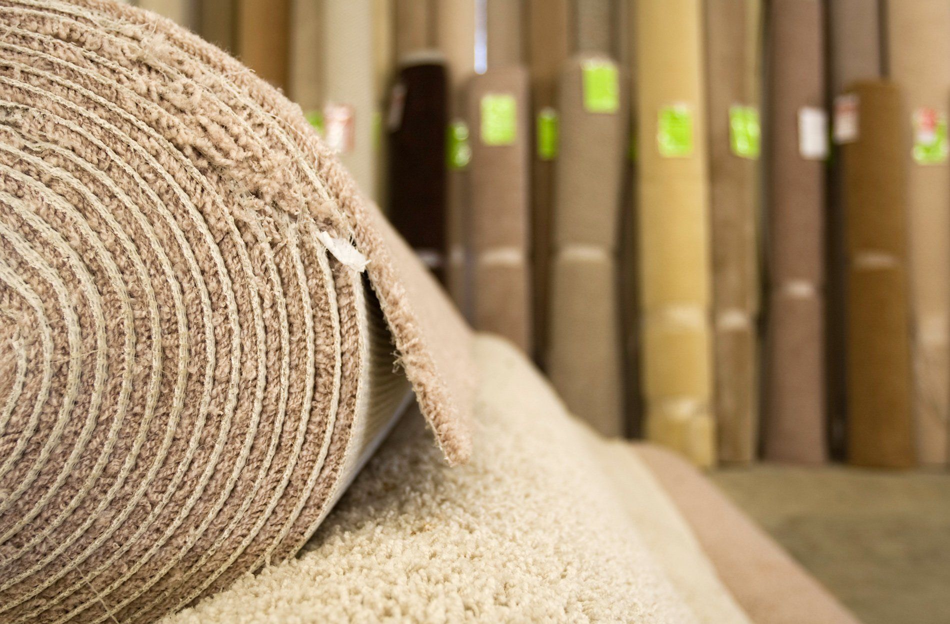 Carpet rolls in the Humongous Bill's Fairfield showroom